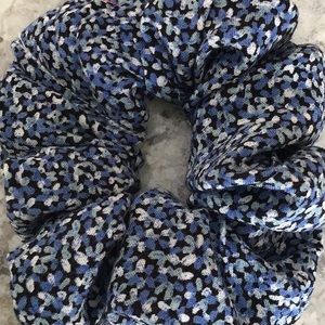 Navy blue floral flowers ponytail hair scrunchie